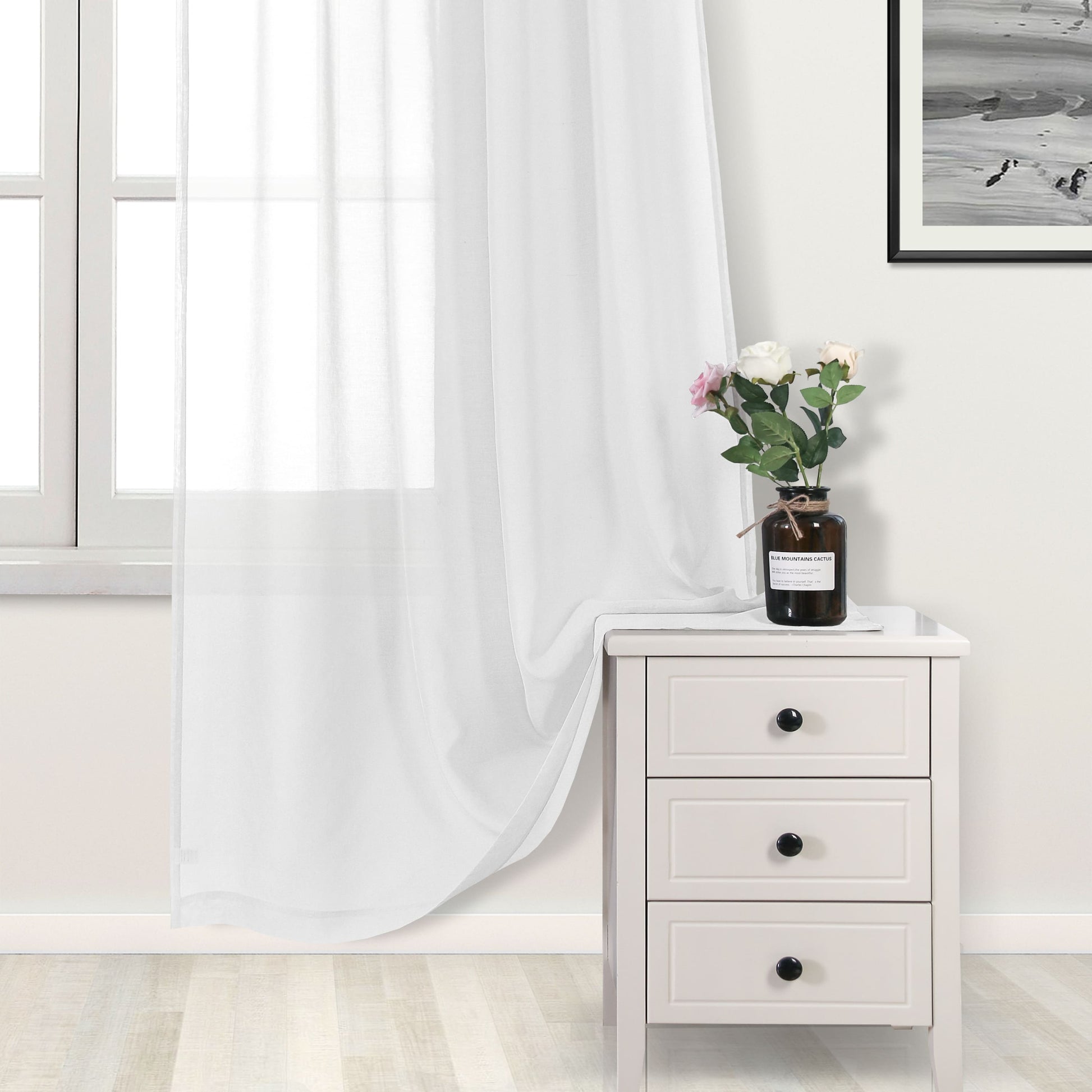 DWCN Faux Linen Sheer Curtains, Grommet Voile Window Curtain - DWCN UK