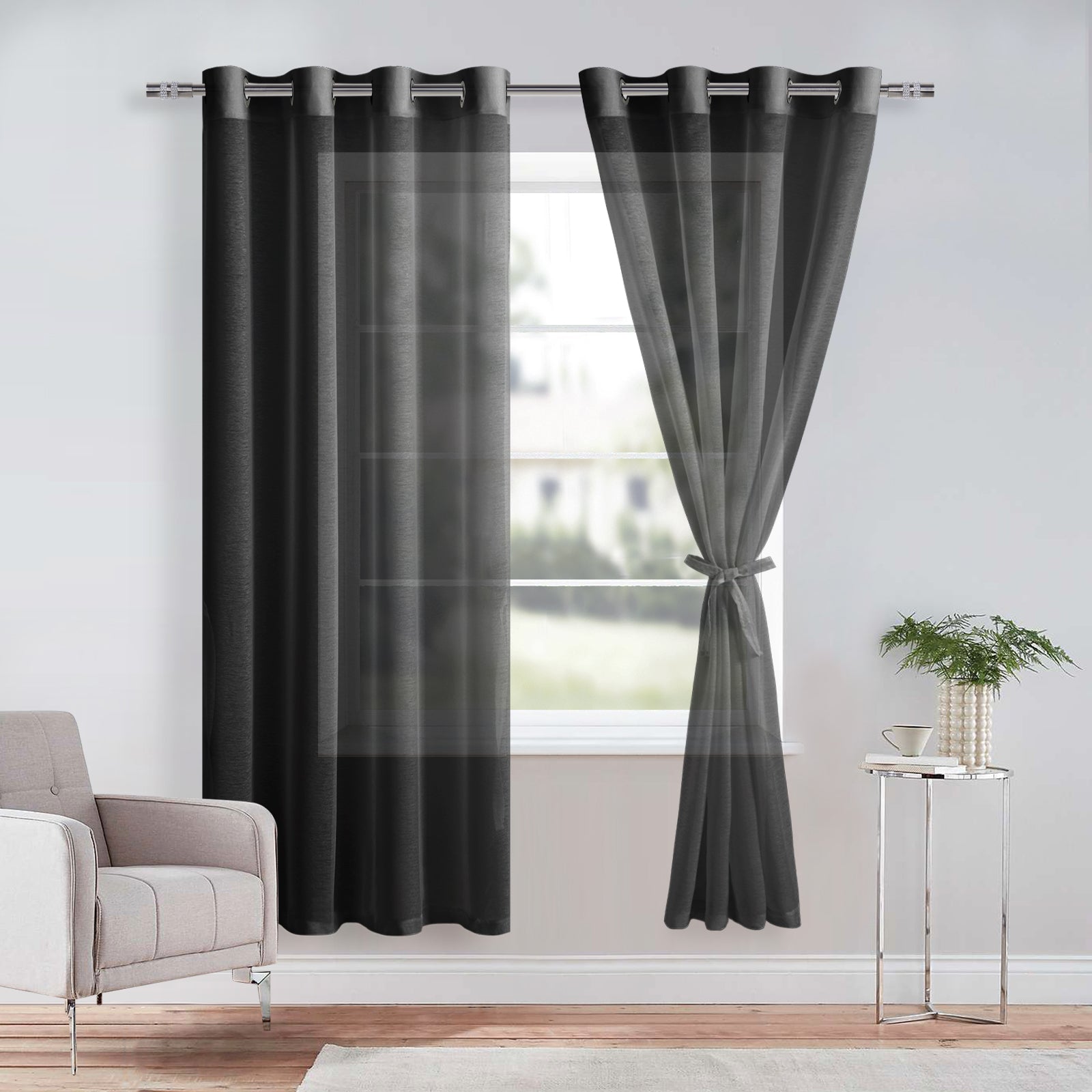 Sheer Curtains with Tiebacks, Set of 2 Panels