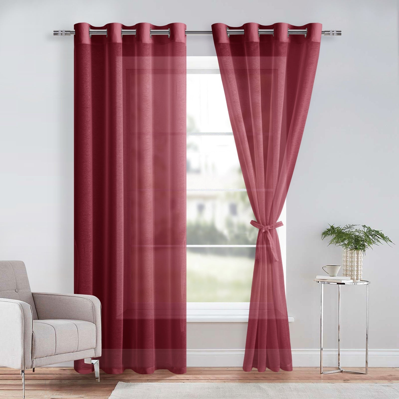 Sheer Curtains with Tiebacks, Set of 2 Panels