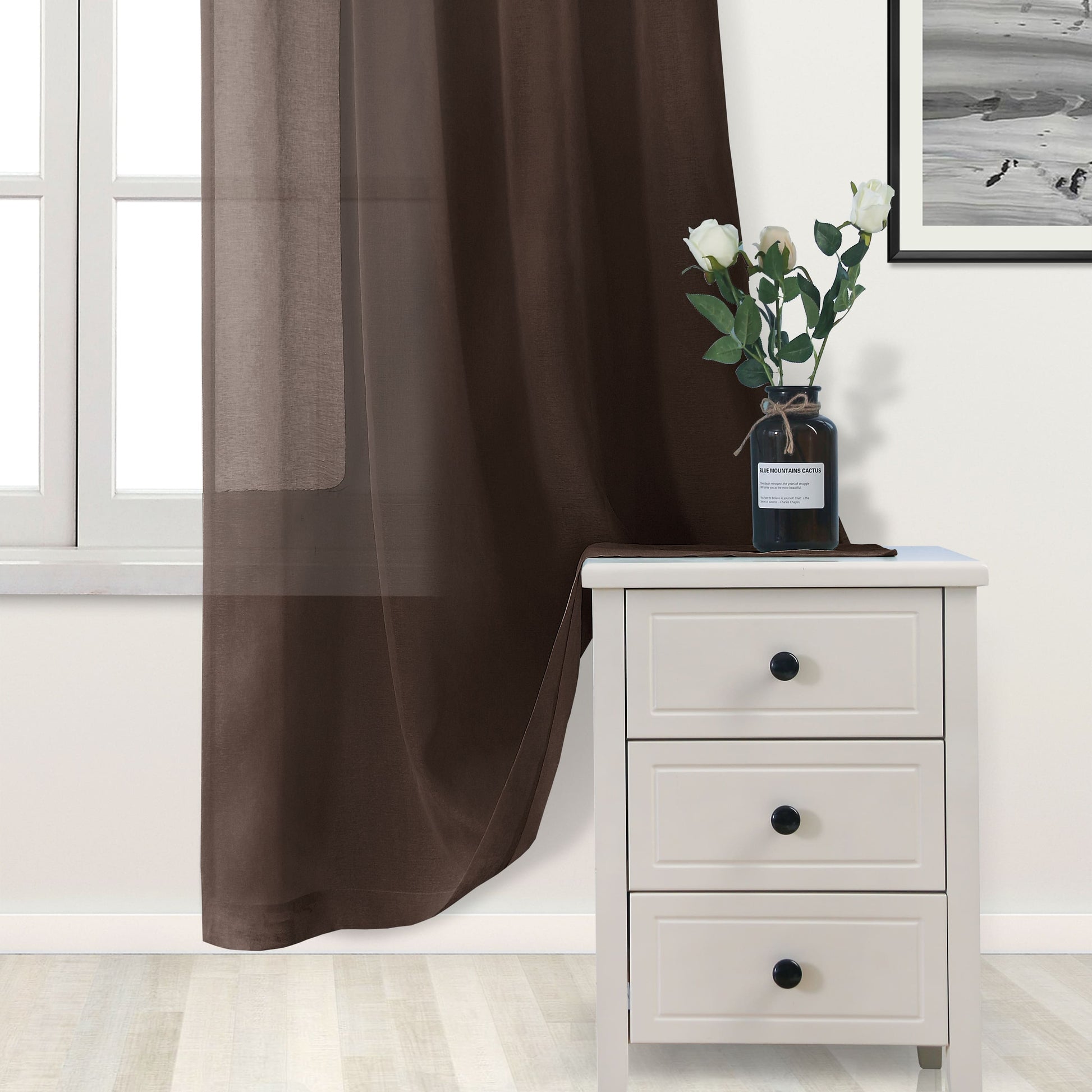 DWCN Faux Linen Sheer Curtains, Grommet Voile Window Curtain - DWCN UK