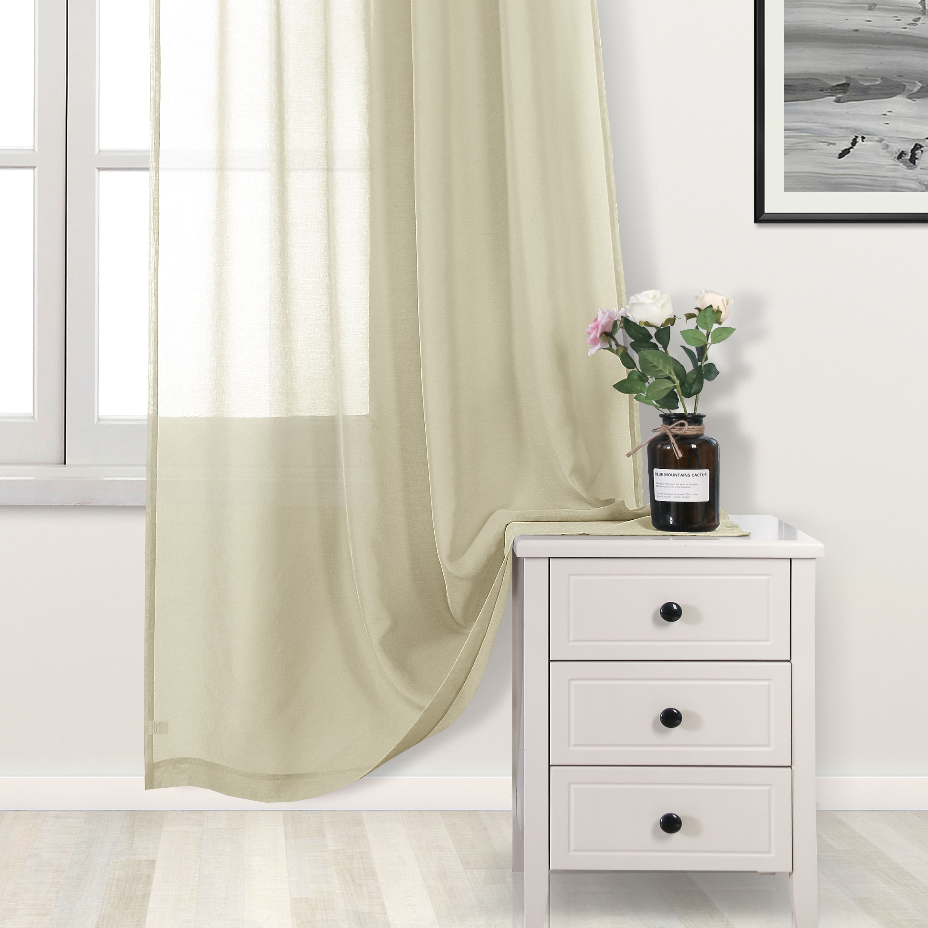 DWCN Faux Linen Sheer Curtains, Grommet Voile Window Curtain - DWCN UK