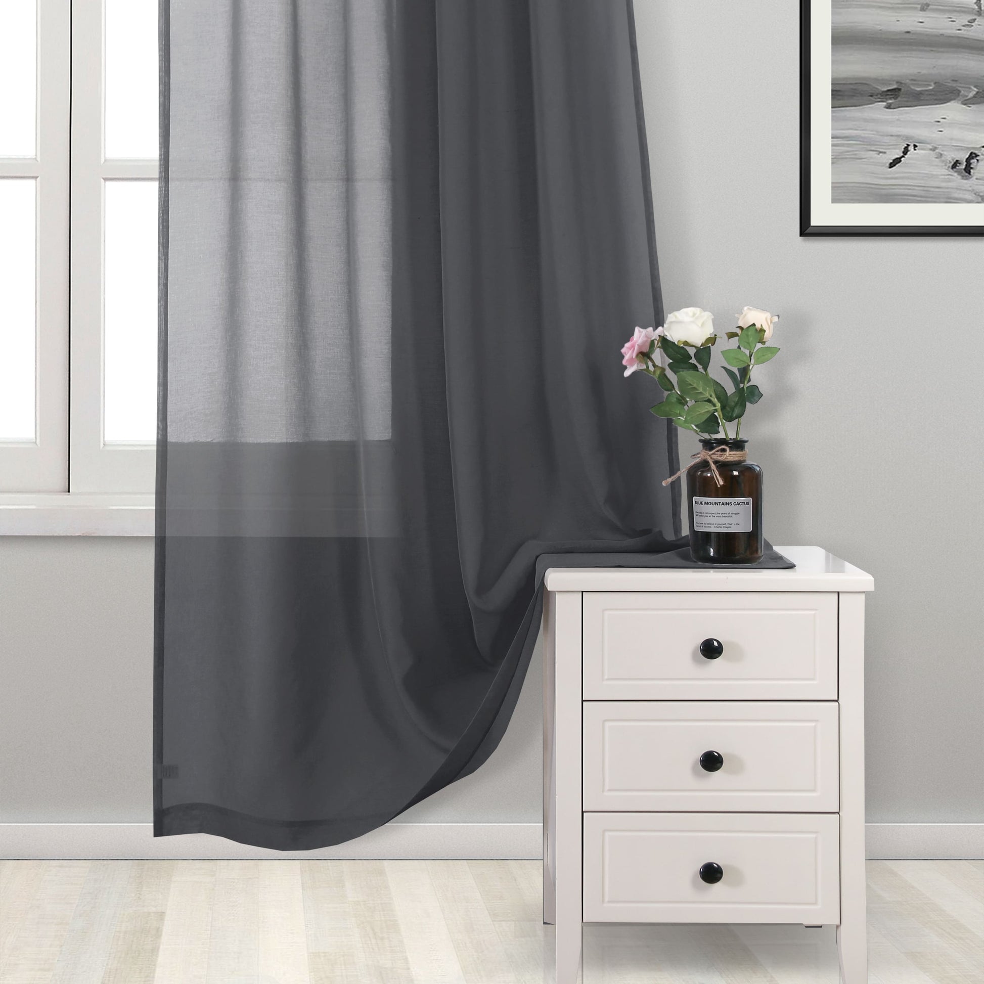 DWCN Faux Linen Sheer Curtains, Grommet Voile Window Curtain - DWCN UK
