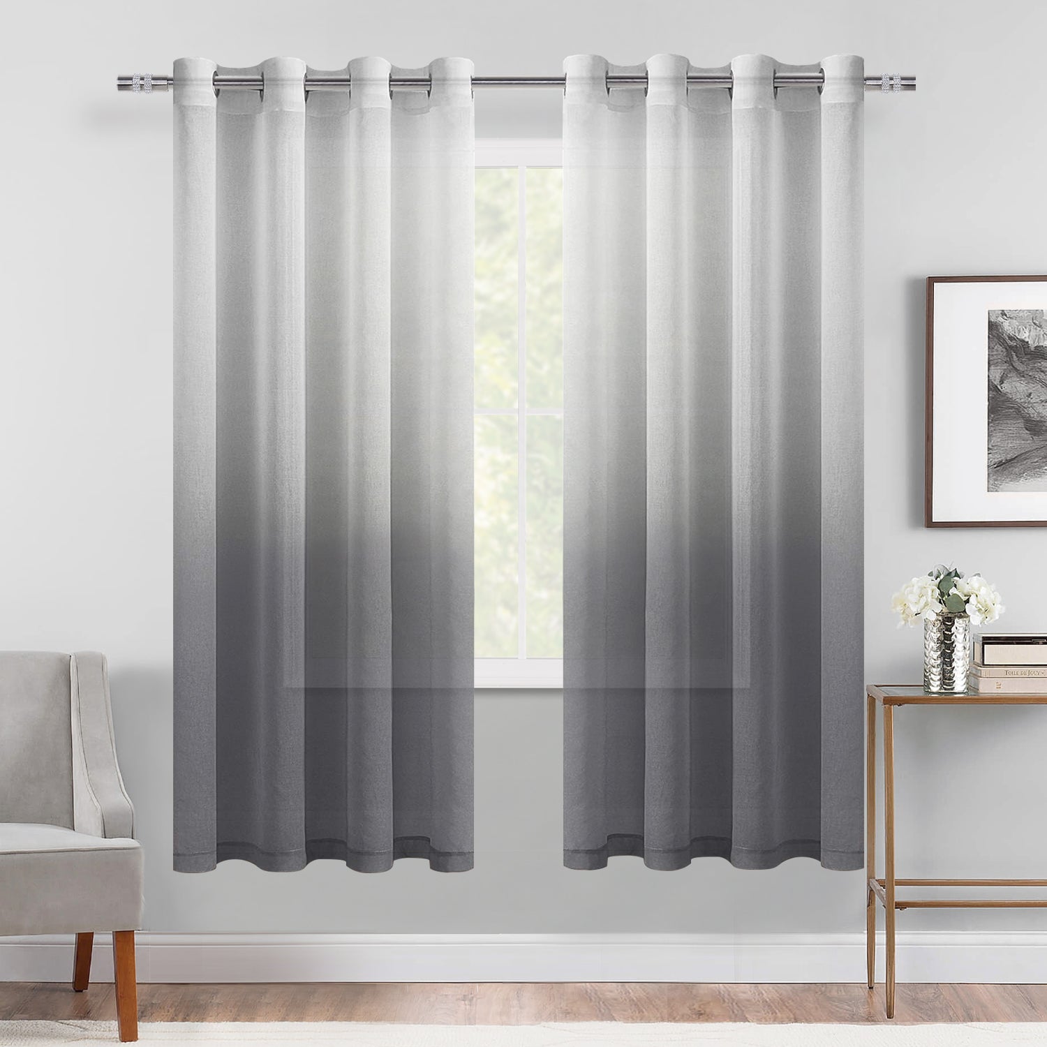 DWCN Gradient Sheer Curtains, Set of 2 Panels