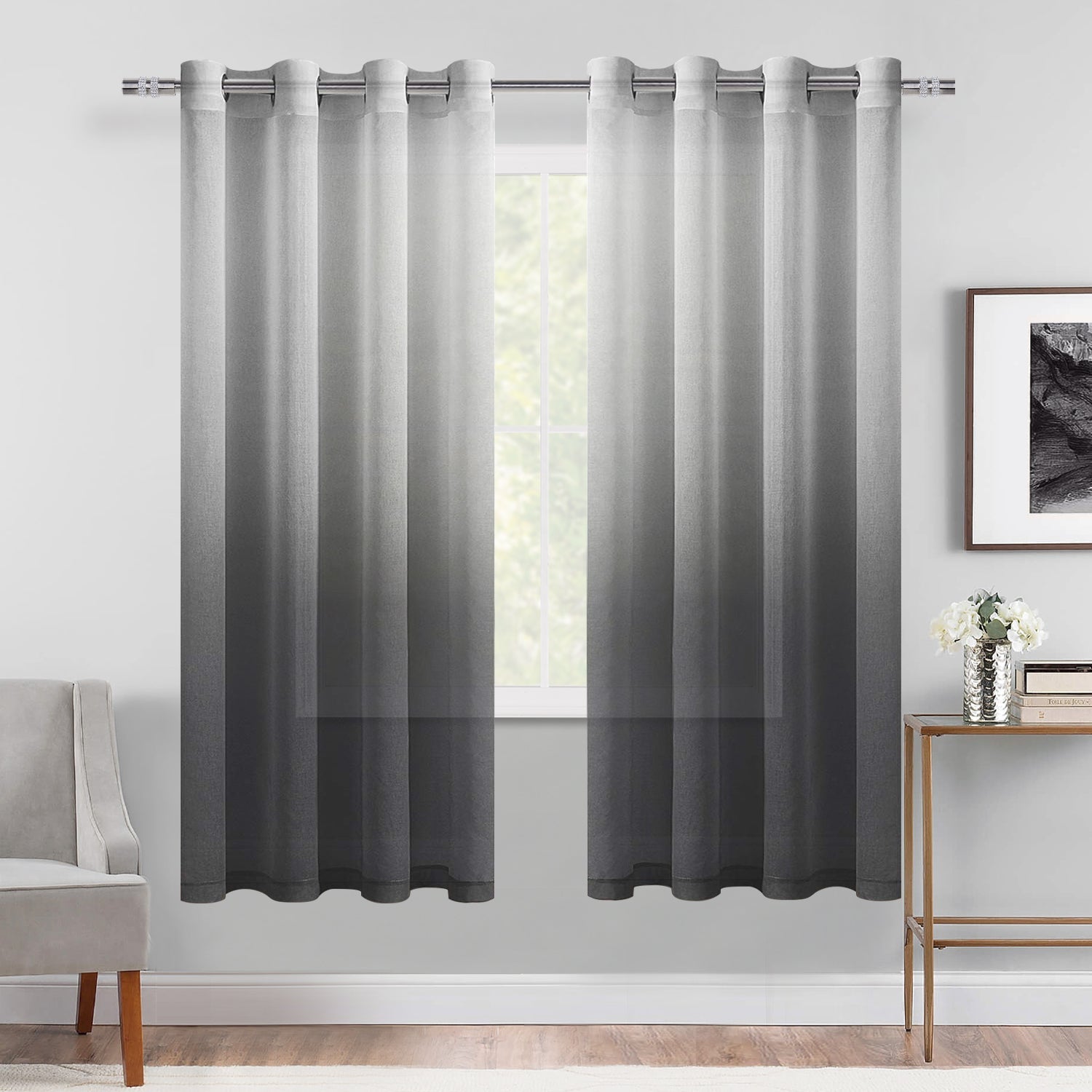DWCN Gradient Sheer Curtains, Set of 2 Panels