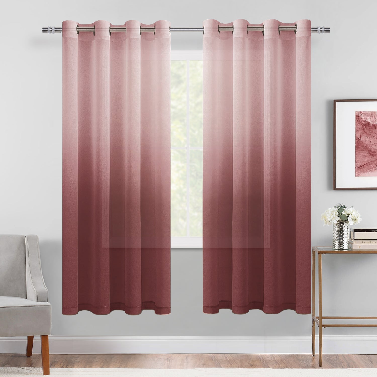 DWCN Gradient Sheer Curtains, Set of 2 Panels