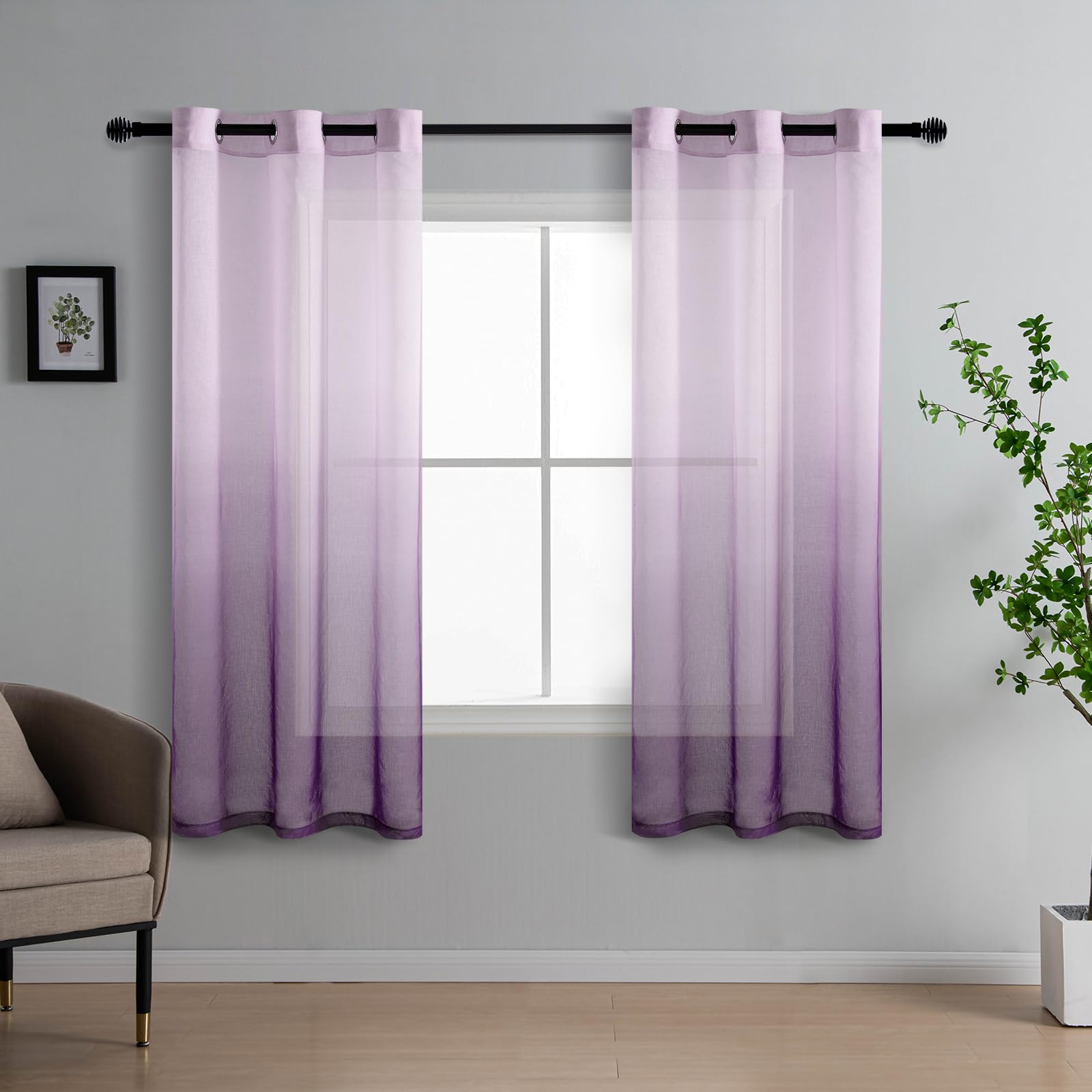 DWCN Gradient Sheer Curtains, Set of 2 Panels
