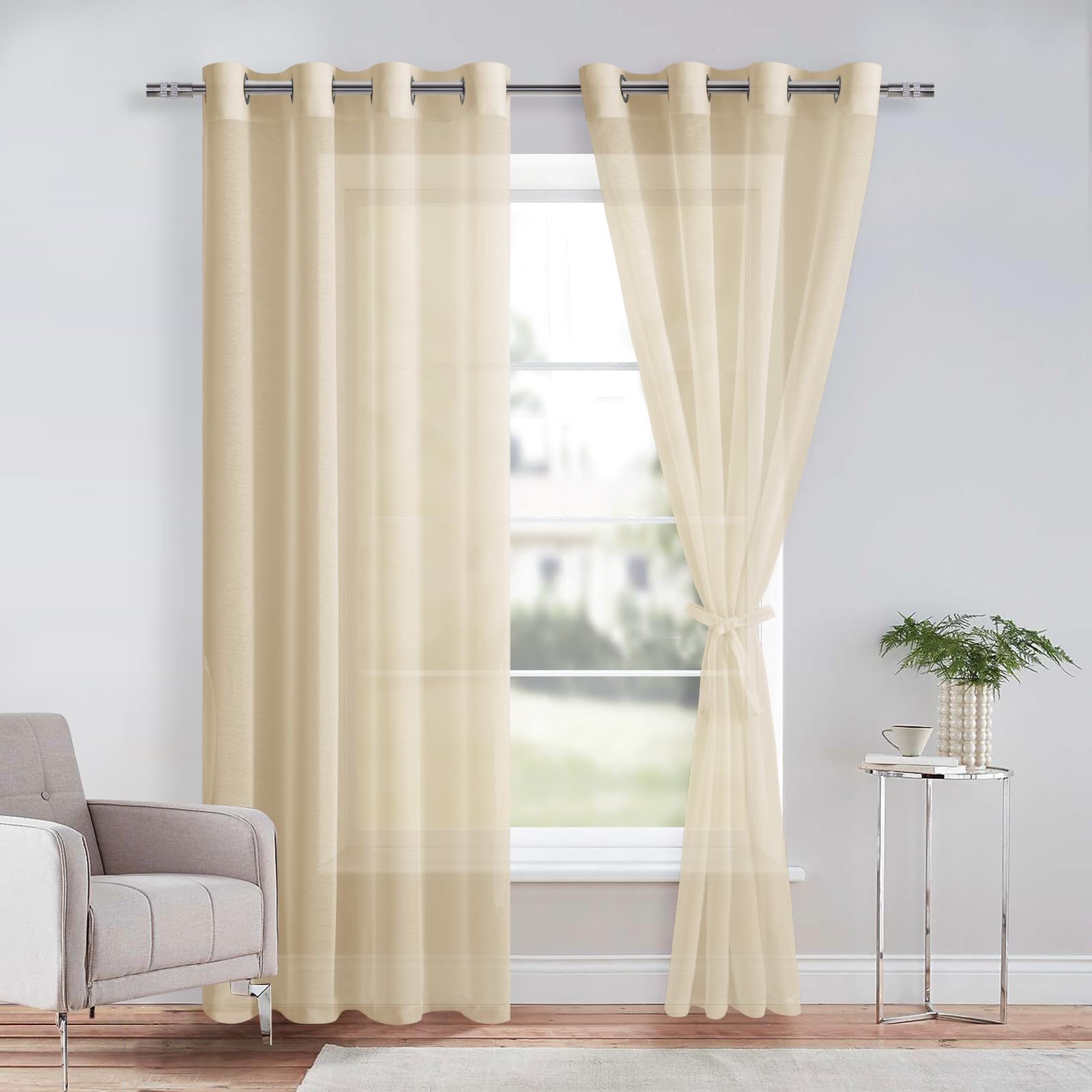 DWCN Grommet Sheer Curtains with Tiebacks - DWCN UK