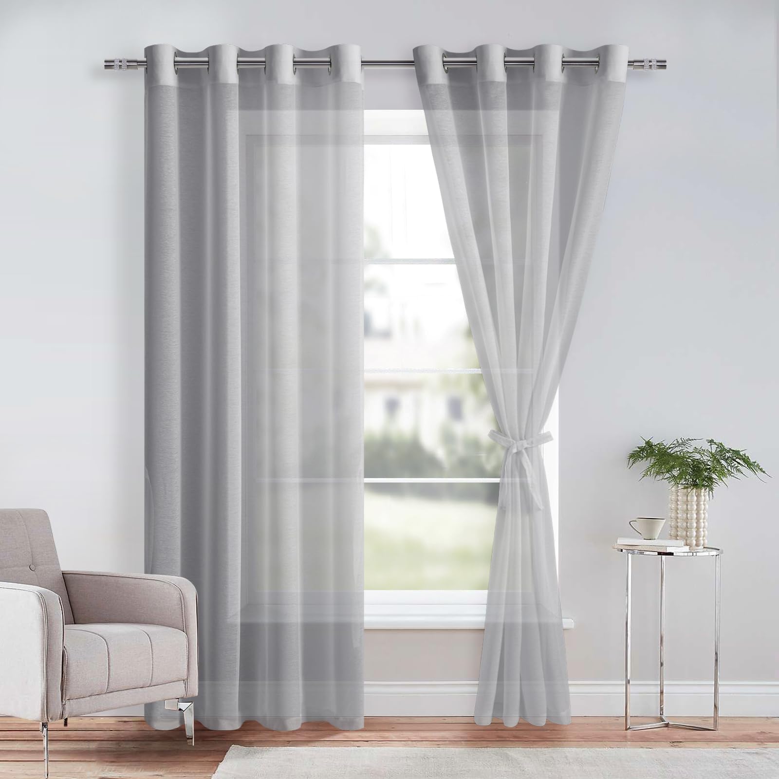 DWCN Grommet Sheer Curtains with Tiebacks - DWCN UK
