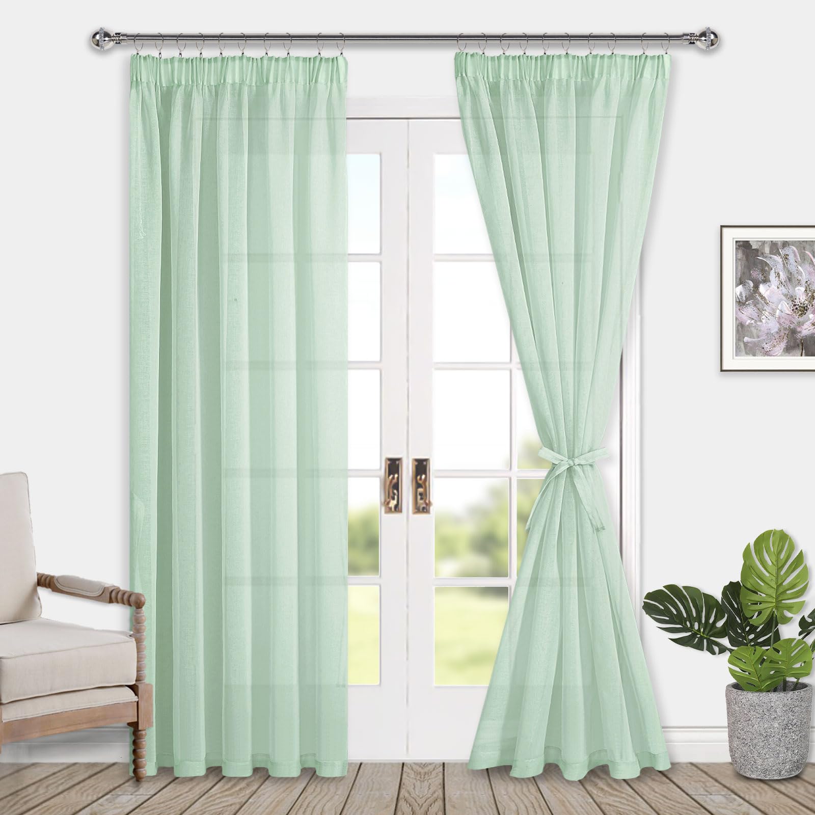 Sheer Curtains with Tiebacks, Set of 2 Panels