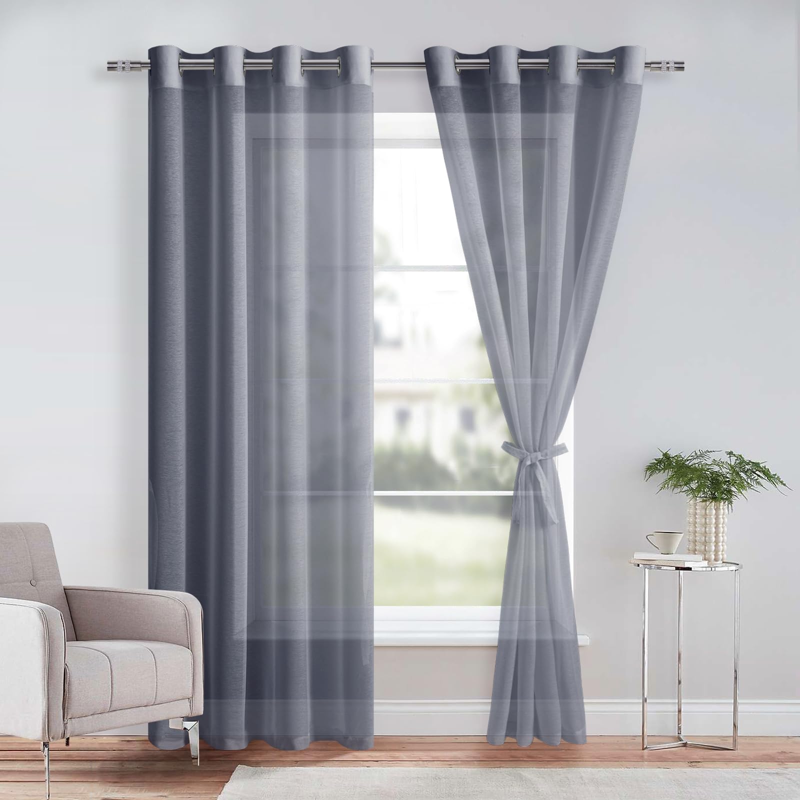 DWCN Grommet Sheer Curtains with Tiebacks - DWCN UK