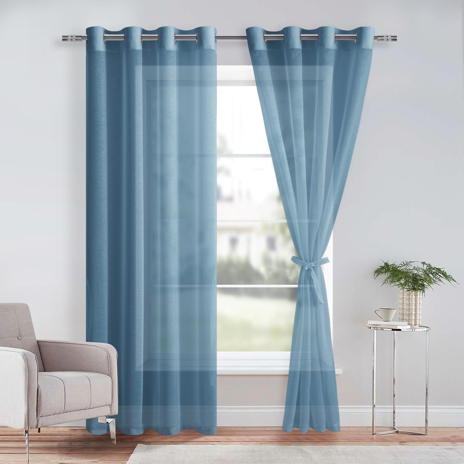 DWCN Grommet Sheer Curtains with Tiebacks - DWCN UK