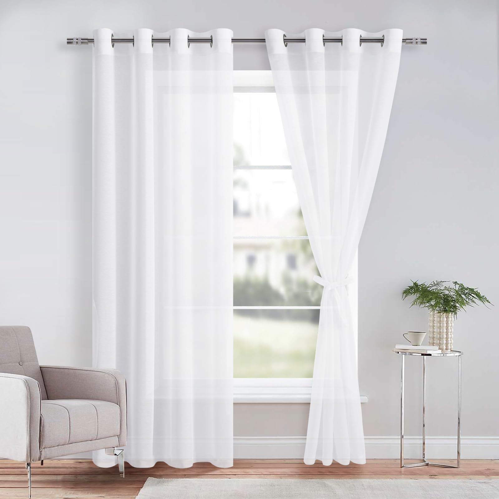 DWCN Grommet Sheer Curtains with Tiebacks - DWCN UK