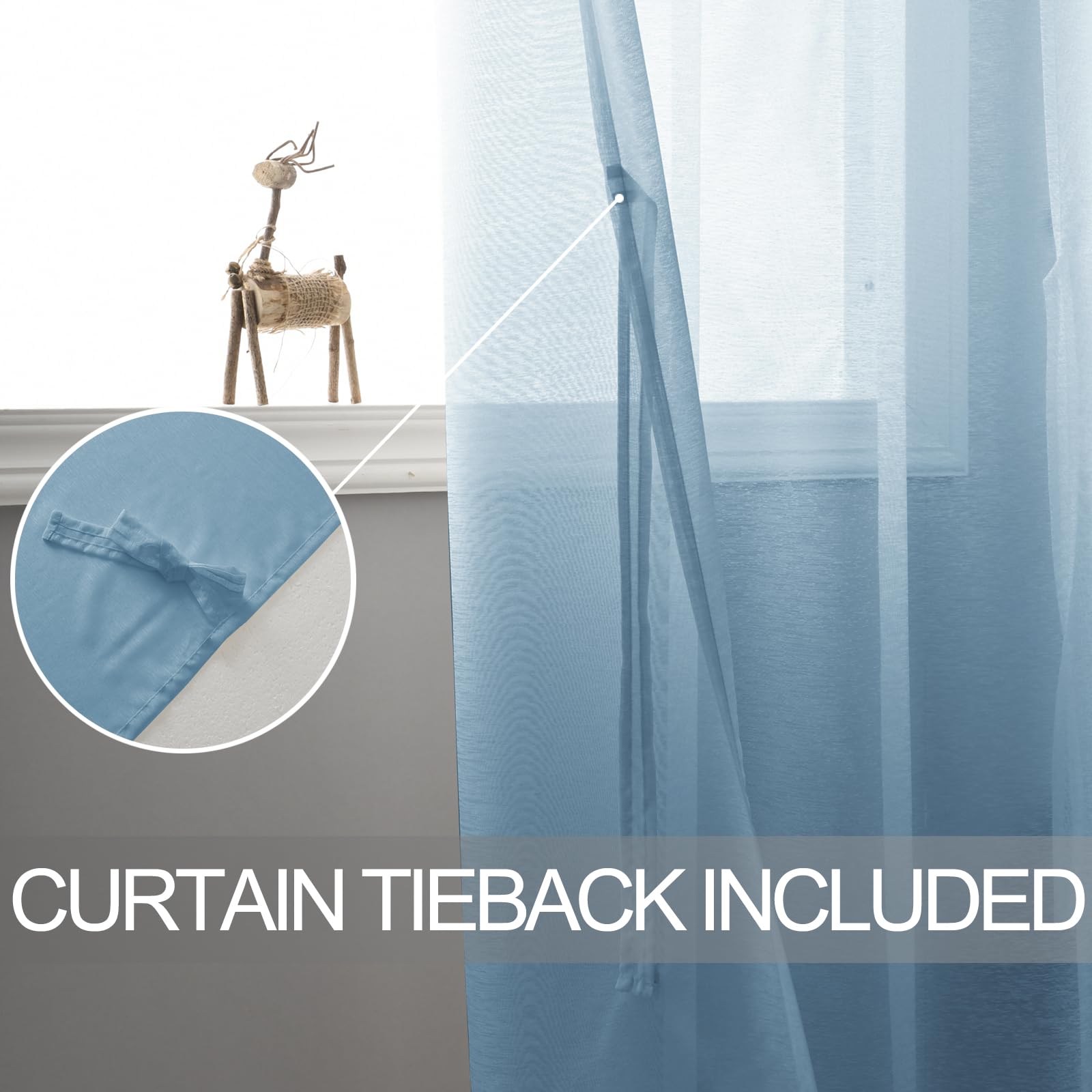 DWCN Grommet Sheer Curtains with Tiebacks - DWCN UK