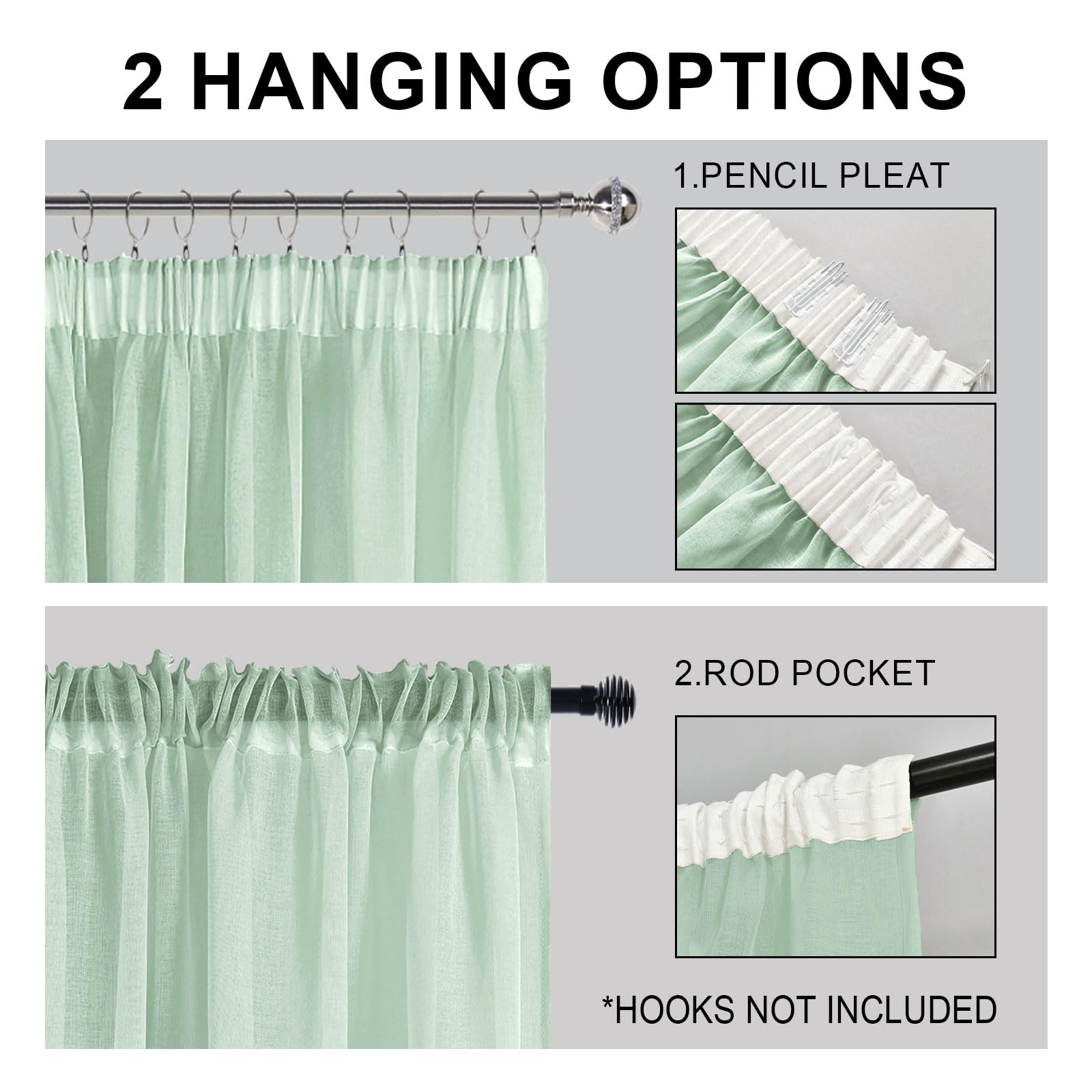 Sheer Curtains with Tiebacks, Set of 2 Panels