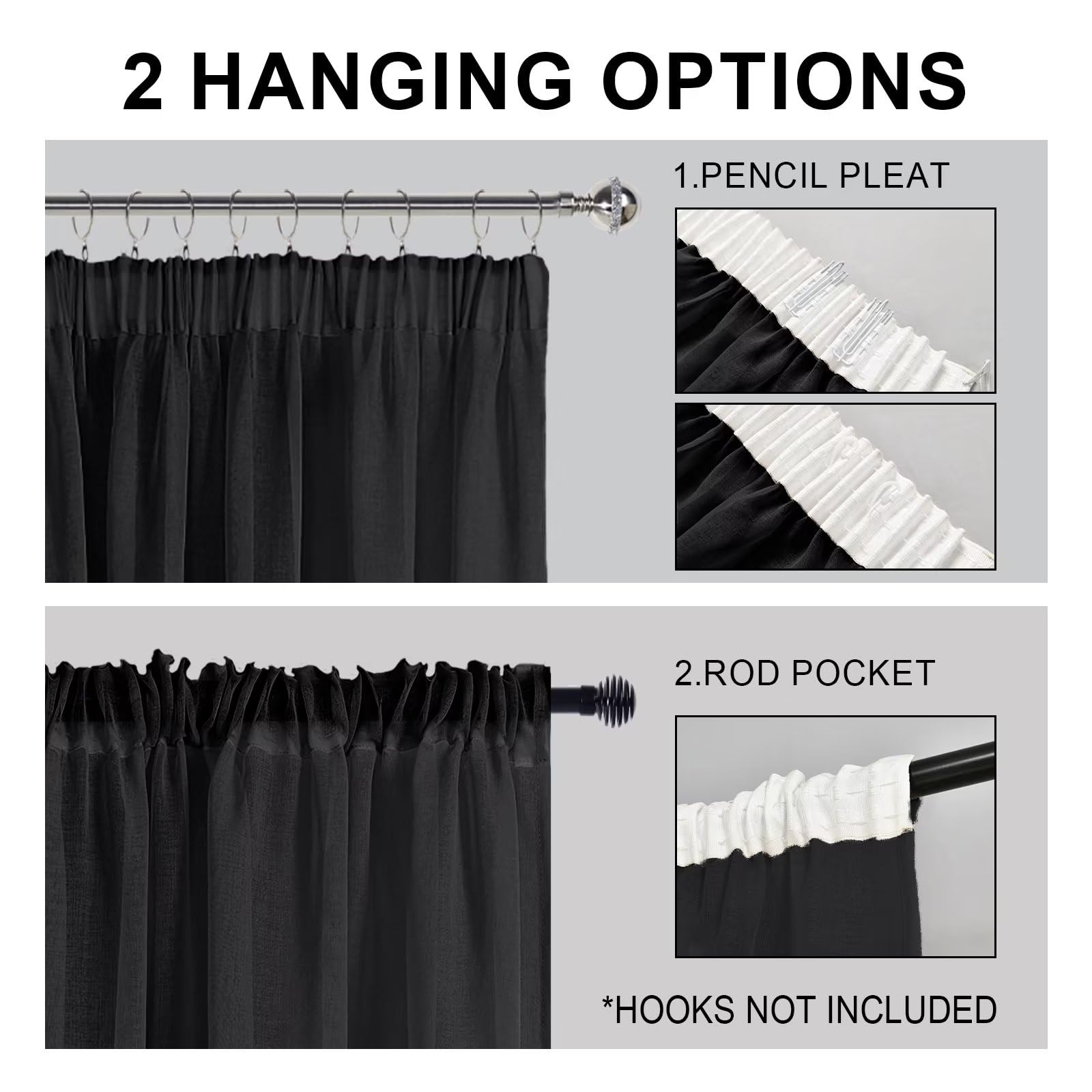 Sheer Curtains with Tiebacks, Set of 2 Panels