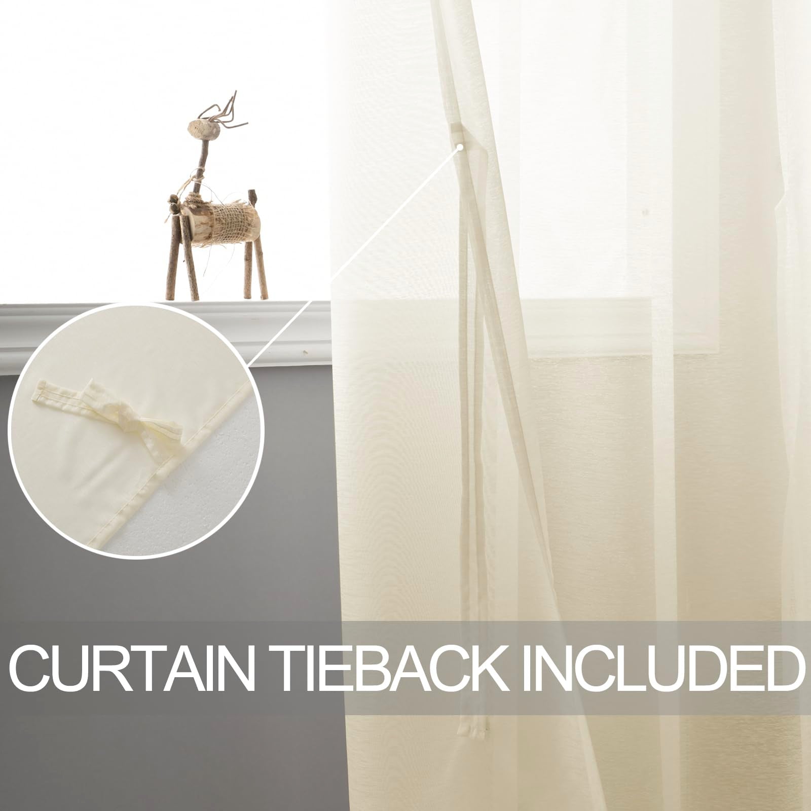 DWCN Grommet Sheer Curtains with Tiebacks - DWCN UK