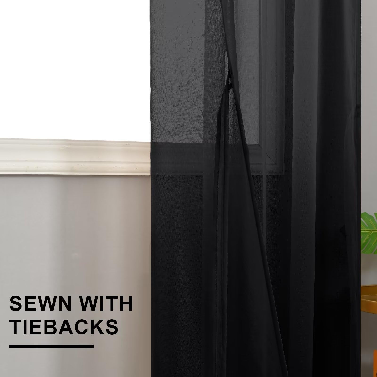 Sheer Curtains with Tiebacks, Set of 2 Panels