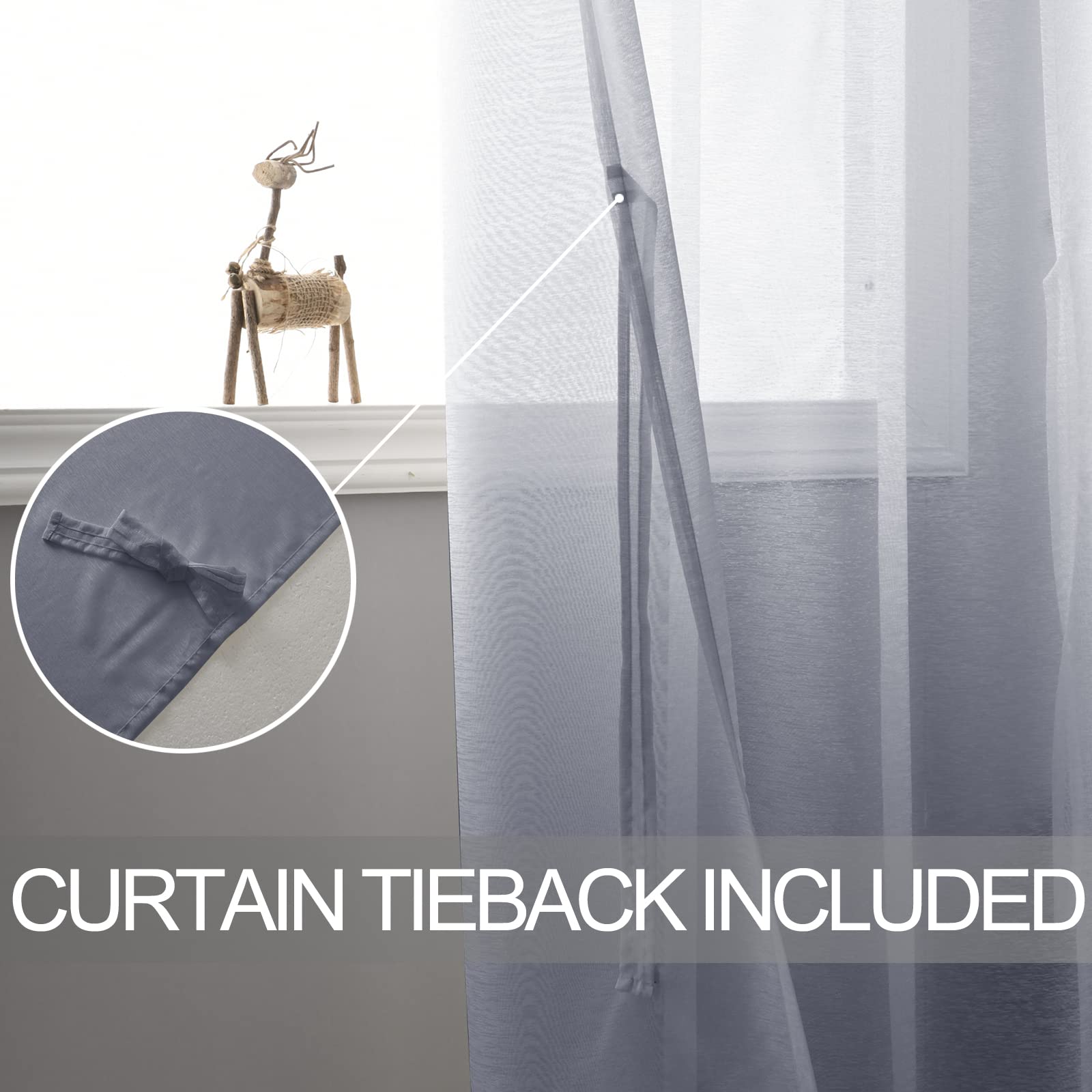 DWCN Grommet Sheer Curtains with Tiebacks - DWCN UK