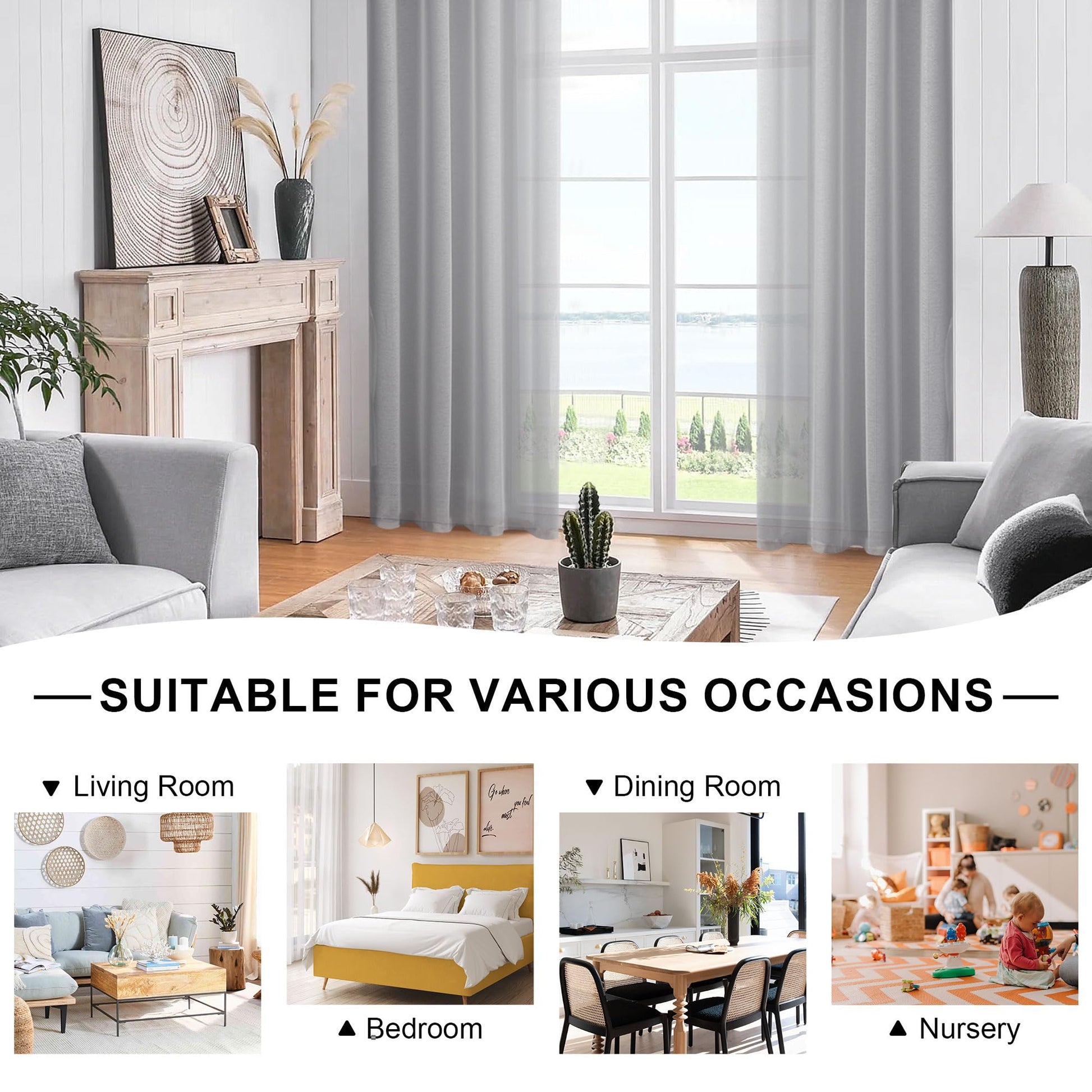 DWCN Grommet Sheer Curtains with Tiebacks - DWCN UK