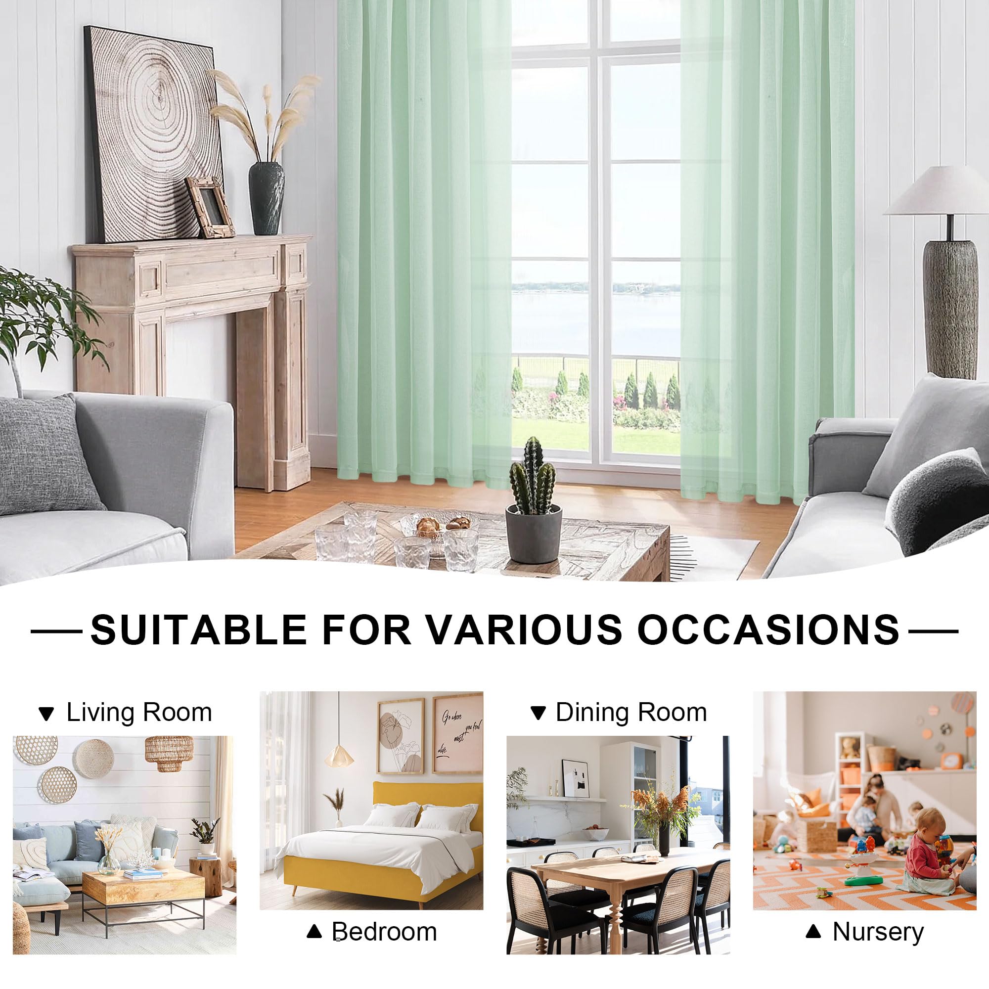 Sheer Curtains with Tiebacks, Set of 2 Panels
