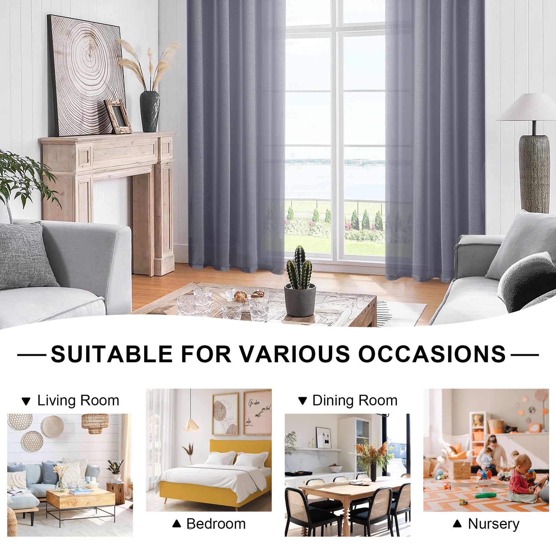 DWCN Grommet Sheer Curtains with Tiebacks - DWCN UK