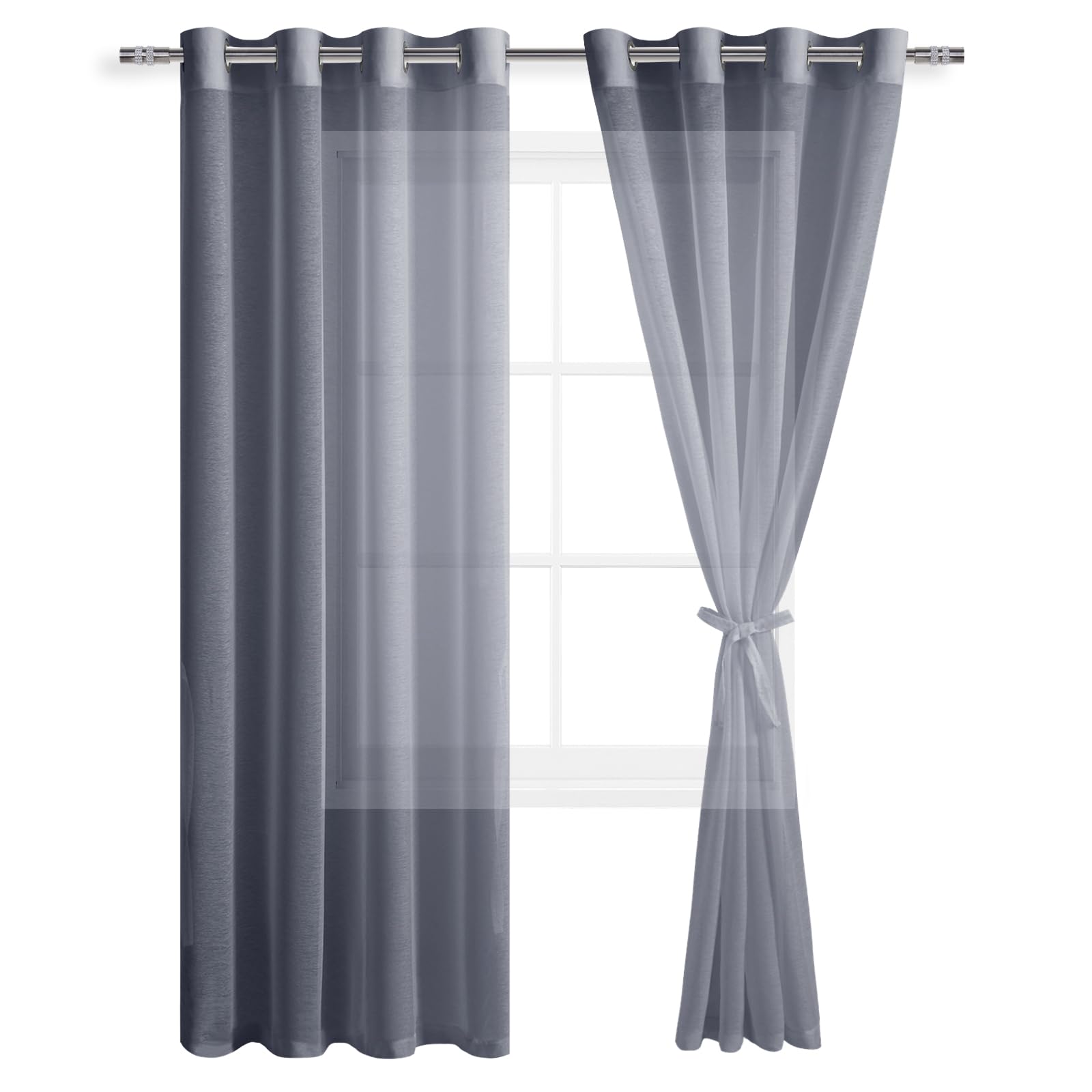 DWCN Grommet Sheer Curtains with Tiebacks - DWCN UK