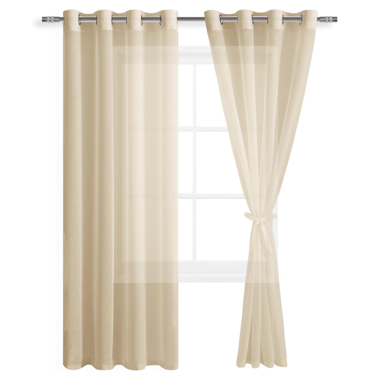 DWCN Grommet Sheer Curtains with Tiebacks - DWCN UK