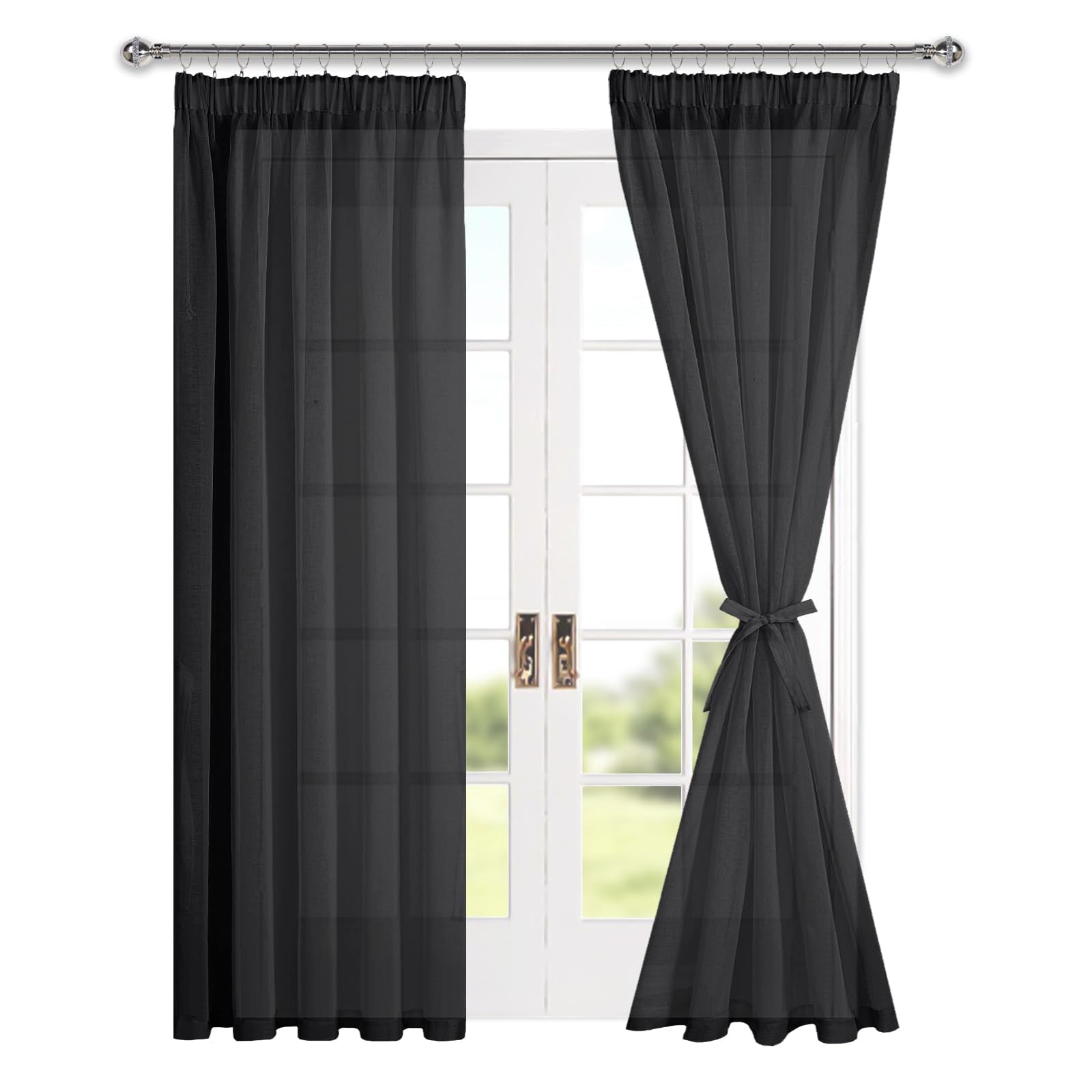 Sheer Curtains with Tiebacks, Set of 2 Panels