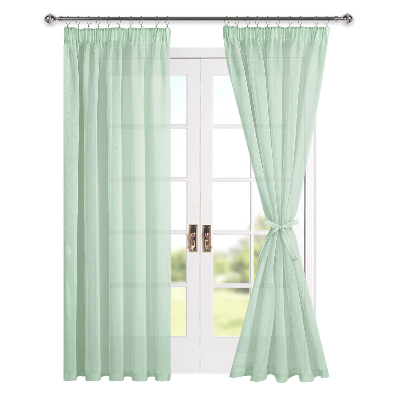 Sheer Curtains with Tiebacks, Set of 2 Panels